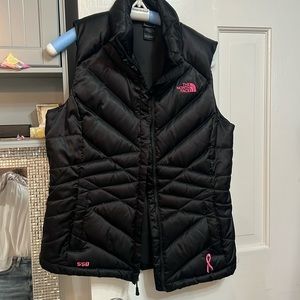 Women’s North face breast cancer puffer vest, black small
